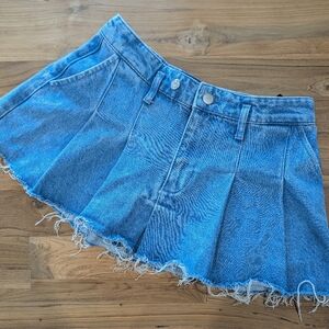 Zara Ultra Mini Pleated Denim Skirt Mid Rise Cutoff Distressed Preppy Grunge S